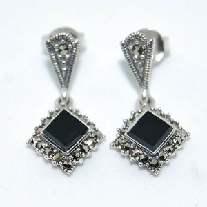 Sterling Silver Black Onyx Marcasite Earrings